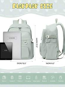 Minimalist Solid Color Multi-Functional Computer Backpack, Large Capacity With Multiple Compartments And Pockets, Fits Laptop, Built-In Luggage Strap For Suitcase Attachment, Wide Breathable Shoulder Straps For Pressure Relief, Lightweight Durable Business Casual School Commute Short Trip Backpack - Multicolor - View 7