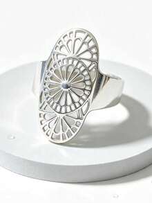 Vintage Silver Hollow Floral Pattern Open Ring, Niche Personalized Adjustable Index Finger Ring, Versatile Decorative Ring - Silver - View 2
