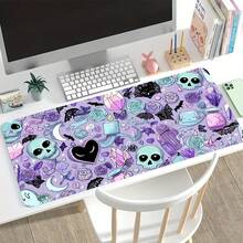 Large Gaming Mouse Pad, Purple Background With Skull And Rose Pattern Design, Includes Non-Slip Washable Rubber Base, Suitable As Desktop Accessory Or Computer Setup Decoration, Dirt-Resistant, Suitable For Gaming - Mouse Pad - View 3