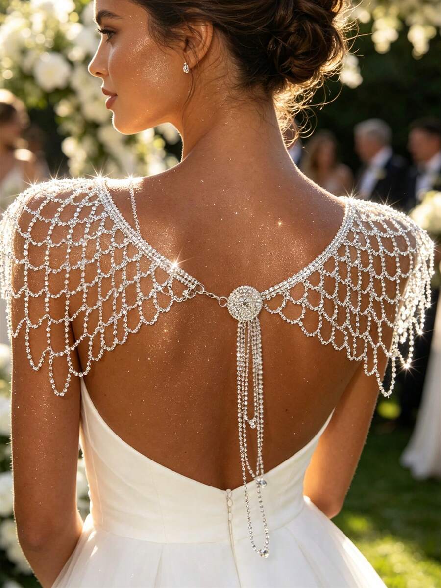 Rhinestone Long Tassel Shoulder Chain Body Wearable Necklace Decorative Shawl - Silver - View 1