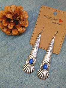 1 Pair Of Bohemian-Style Vintage Carved Stone Teardrop Earrings, Suitable For Women's Daily And Holiday Wear - Earrings - View 4