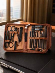 VCHOSE 26-In-1 Professional Men's Manicure Set - 26 Pieces, Stainless Steel Nail Care Tools With Luxury Travel Storage Box, Gift For Husband, Boyfriend, Parents, Black/Brown - Multicolor - View 7
