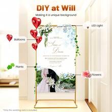 Gold Rectangular Iron Wedding Backdrop Stand, Floor‑Mount DIY Party Background Frame For Birthday Baby Shower Garden Trellis Decor - Gold - View 3