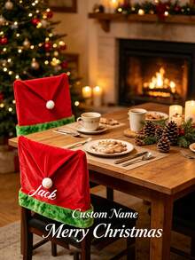 Personalized Santa Chair Cover, Customized Embroidered Christmas Dining Chair Back Cover, Holiday Table Decor, Christmas Home Gift, Customized Family Holiday Dining Decor - Multicolor - View 6