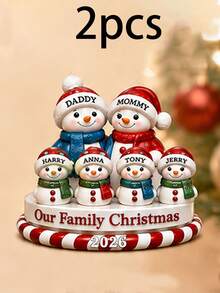 Custom Christmas Snowman Ornament, Personalized 1-9 Names Family Decor, Customized Xmas Keepsake Gift, Customizable Tree Hanging Ornament For Family Christmas Party Decorations - Style F - View 8