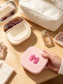 Bow Makeup Mirror Jewelry Storage Box, Plastic Drawer-Style Multi-Layer Cosmetic Mirror, Foldable Convenient Small Mirror Box, Foldable Covered Storage Box, Lightweight Dustproof, High Definition Mirror Surface, Smooth Sliding Drawers, Dressing Table Layered Compartments For Necklaces Rings Hair Clips, Fits Flat Inside Travel Suitcase With Lid Closed, Suitable For Women, College Students, Office Workers, Perfect Gift Between Friends, Protective Souvenir, Birthday Gift - Multicolor - View 8