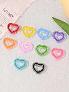 20pcs 24mm Transparent Colorful Acrylic Oil Drop Beads Hollow Heart Beads DIY Beading Loose Beads Phone Chain Accessories - Hollow Heart Beads - View 3