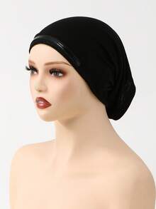 1PC Women's Solid Color Non-Slip Pull-On Cap, Comfortable Skin-Friendly Base Hat, Breathable Headscarf Inner Cap For Long Wear, Muslim Headscarf Liner, Suitable For Daily Use - A-black - View 9