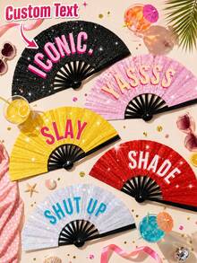 Personalized Photo Handheld Fan, Customized Bamboo Wood Folding Fan, Suitable For Weddings, Dance Events, Parties, As Well As Cosplay, Salon, Concerts And Other Special Occasions Decorative Gift - Multicolor - View 2