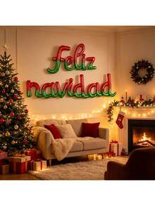 1 Set Spanish Christmas Banner Aluminum Foil Balloon Set - "Feliz Navidad" Letter Balloons, Suitable For Christmas, New Year, Holiday Party Decoration - Width - View 6