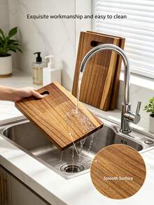 Solid Wood Cutting Board With Hanging Hole, Kitchen Accessories, Home Goods, Kitchen Essentials, Kitchen Decor, Multi-Functional Food Preparation Board, Suitable For Meat, Fruit, Vegetables, Cooked Food Platter - Brown - View 5
