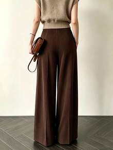 Women's Solid Color Casual Versatile Daily Wear Long Pants - Brown - View 2