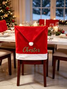 Customized Christmas Chair Covers, Customized Christmas Hat Chair Back Covers, Santa Hat Chair Covers, Personalized With Your Family Name, Suitable For Dining Room And Office Chairs - Multicolor - View 5