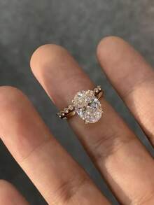 2pcs Women's Ring Set Oval Main Stone Micro-Inlaid Side Ring Stacking Ring Engagement Date Accessory Valentine's Day Holiday Gift Wedding Season - Multicolor - View 3