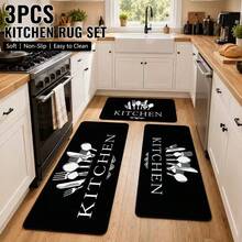 3pcs Non-Slip Kitchen Mat Set, Easy To Clean Durable Floor Mat, Suitable For Kitchen And Hallway, Kitchen Decor And Extension, Halloween Decoration - Black - View 5
