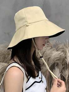 Reversible Black & Purple Wide Brim Bucket Hat For Women, Foldable Windproof Rope Sun Hat, UV Protection Wide Brim Sun Hat For Outdoor, Vacation, Beach, Travel - A - View 11