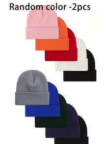 2pcs Lightweight Warm Beanie Hat Set, Knitted Hat - Unisex Style, Warm And Windproof, Suitable For Skiing, Outdoor Cycling, Running And Fishing Hiking, Solid Color Beanie (Random Color 2pcs/Set) - Multicolor - View 8