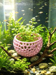 Pot Budidaya Rumput Laut Berongga Cetak 3D, Pot Penahan Tanaman Air Akuarium, Tempat Persembunyian Ikan & Udang Bulat dengan Banyak Lubang, Aksesori Dekorasi Lanskap Bawah Air - A - View 6