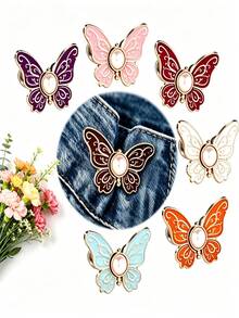 1 Set Waist Tightener, Detachable Butterfly Clip Jeans Button, Suitable For Loose Jeans, Adjustable Waist Buckle Set, No Sewing And Tools Needed, Decorative Butterfly Waist Buckle, Jeans Button Pin - Multi-color - View 6