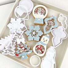 3pcs Christmas Rocking Cookie Cutter Set, Hollow Rocking Box Embossed Baking Mold, Snowman Snowball Tree Snowflake Gingerbread Man, Christmas Dessert Gift - View 1