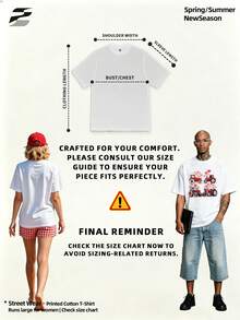 Women's Soft Cotton Printed Round Neck Tee, Vintage Y2K Style, Breathable Short Sleeve Top Daily & Weekend Wear. - White - View 5