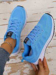 Sepatu Sneakers Wanita Model Low-Top - Sol EVA, Sepatu Atletik Bertali untuk Semua Musim, Desain Rajutan Ringan dan Tahan Lama, Tersedia Berbagai Warna, Pas dan Nyaman - Biru langit - View 2