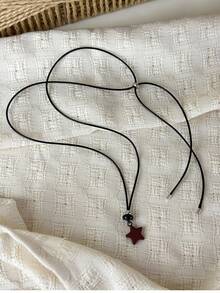 1pc Colorful Five-Pointed Star Pendant Wax Rope Pull Necklace, Luxury High-End Style, Autumn/Winter Sweatshirt Chain, Long Sweatshirt Chain Accessory - Necklace - View 8