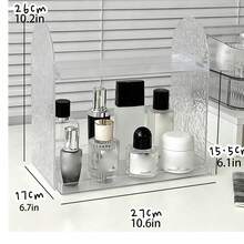 1pc Double-Layer Wavy Texture Side Panel Cosmetic Display Rack, Highly Attractive Desktop Organizer, Vanity Storage For Perfume And Skincare, Home Decor, Multi-Layer Desktop Washstand Cosmetic Storage, Bathroom Water Ripple Organizer - View 4