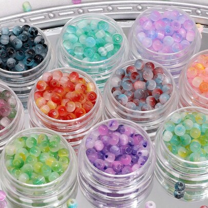 750pcs 4mm Dazzling&Exquisite Glass Seed Beads,Colorful Gradient Cat Eye Rice Beadsfor DIY Handmade Exquisite Accessory Materials,Bracelets,Earrings