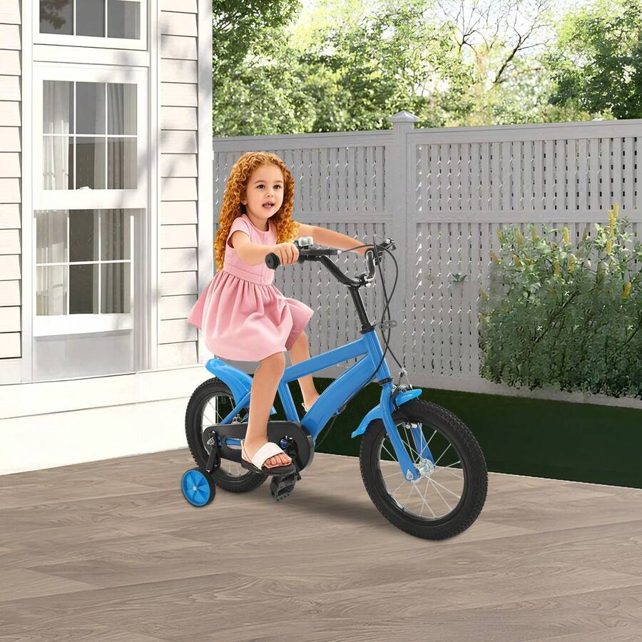 Blue Black Beginner 14-Inch Diameter Tires Children's Bicycle, 14'' Children's Bicycle Learning Bicycle For Children's Riding, Lessons, Recreation - Blue - View 1