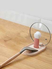 1pc Kitchen Folding Pot Lid & Spatula Storage Rack With Drainage - Pink - View 5