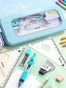 1Set Students' Multifunctional Ruler Set Includes Straight Ruler, Curved Ruler, Protractor And Triangle Plate, High-Quality Drawing Tool For Engineering Design And Drawing Back To School - Multicolor - View 3