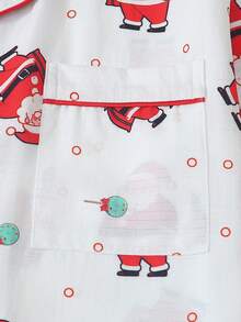 2pcs/Set Comfortable Santa Claus Candy Print Short Sleeve Collared Top And Bow Shorts Women's Pajama Set - White - View 5