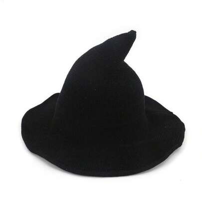 Cross-Border Best-Selling Cotton Yarn Witch Hat, Halloween Hat, Autumn And Winter Women's Pointed Witch Hat, Foldable Magic Hat