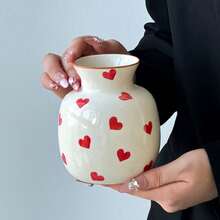 1pc Minimalist Modern INS Style Heart Hand-Painted Ceramic Vase, Valentine's Day Love Expression Gift, Suitable For Fresh And Dried Flowers All Seasons, Bedroom Vanity Dining Table Decor, Study Bookshelf Office Desk Ornament - Multicolor - View 12