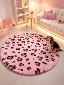 1pc Round Pink Leopard Print Decorative Rug, Love And Healing Bedroom Decor, Small Rug, Carpet, Home Decor, Living Room Rug, Living Room Small Rug, Bedroom Rug, Living Room Home Decor, Outdoor Rug, Washable Rug - Multicolor 4 - View 3