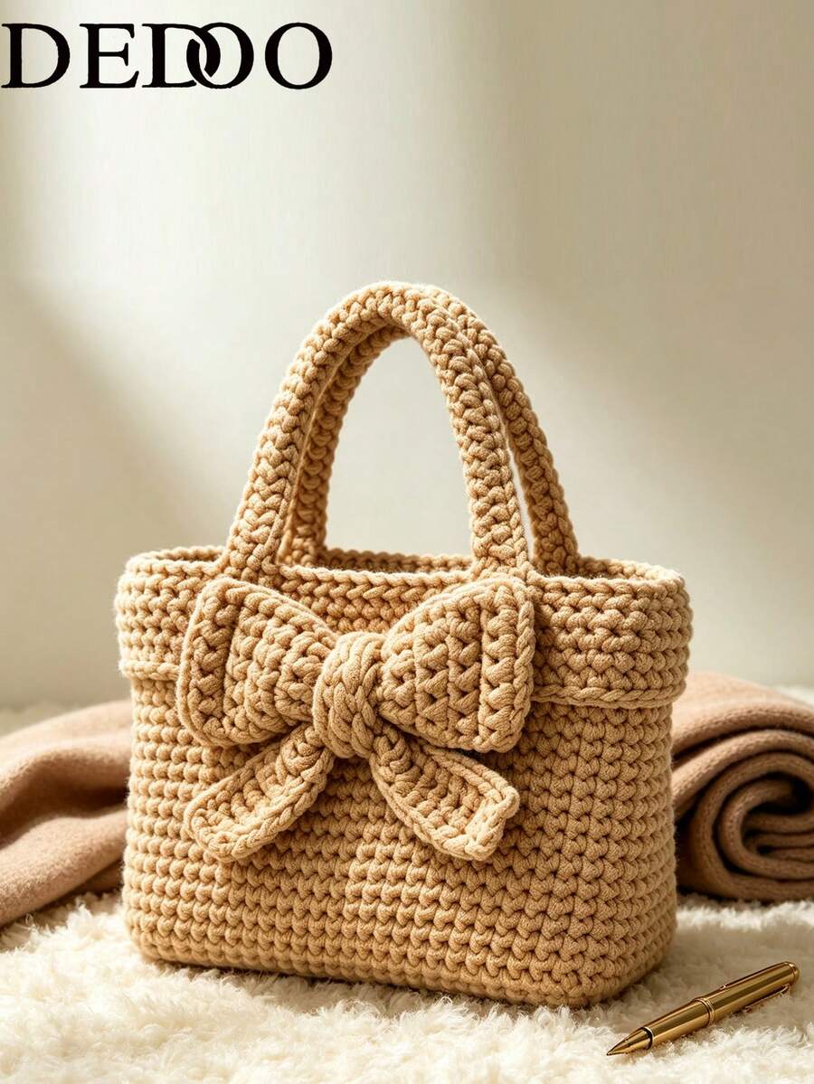 Dedoo 2026 New Handbag, Hand-Woven Bow, Macaron Color, Fashionable And Minimalist