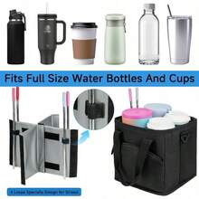 Reusable Beverage Bag With Handle - Heat-Insulating, Foldable 4-Cup Beverage Bag, With Spill-Proof Base, Adjustable Divider And Shoulder Strap, Portable Delivery Cart, For Use In Cars And On Trips - Black - View 4