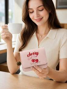 Cherry Print Short Wallet, Compact And Portable Wallet, Multi-Card Slot Card Holder, Minimalist Fashion Zipper Coin Purse, Cherry Red Bright And Eye-Catching, Convenient For Commuting And Metro Card Swiping, Quick Payment In Shopping Malls, Fast Coin And Change Retrieval For Vacation And Travel Checkout, Travel ID And Room Key Storage And Anti-Loss, Suitable For Women, College Students, Office Workers, Perfect For Gifting Between Friends, Halloween, Christmas, Souvenir, Birthday Gift - Multicolor - View 5