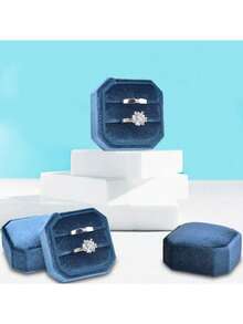 1pc Octagonal Velvet Ring Box, 2/3 Slots, Triple/Double Slot Ring Box, Wedding Ring Box, Wedding Ceremony Ring Box, Proposal Ring Box, Engagement Ring Box, Back To School Ring Box - Multicolor - View 6