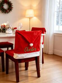 Customized Christmas Chair Covers, Customized Christmas Hat Chair Back Covers, Santa Hat Chair Covers, Personalized With Your Family Name, Suitable For Dining Room And Office Chairs - Multicolor - View 3