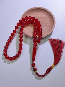 Muslim Prayer Beads Tasbih, Transparent Red Glossy Beads With Tassel, Handmade Islamic Religious Item Misbaha Decor, Suitable As Gift - Multicolor - View 4