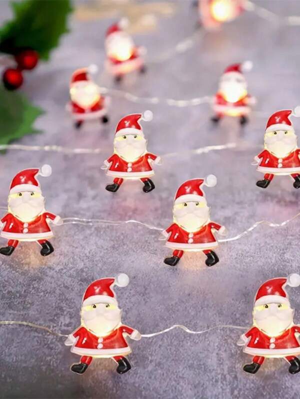 1pc 2/3m, 20/30 LED Walking Santa Claus Copper Wire String Lights, Battery Powered, 3D Santa Claus LED Copper Wire Christmas Lights, Christmas Tree Decoration, Christmas Holiday Home Theme Decorative String Lights, Suitable For Indoor, Bedroom, Living Room, Room, Study Holiday Decoration Lights, Party Ball Gathering Indoor Atmosphere Lighting String Lights, Perfect Christmas Holiday Gift