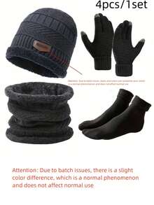 4-Piece Winter Warmth Set: Knitted Hat, Scarf, Warm Gloves - Ultimate Cold Weather Protection For Outdoor Exploration, Suitable For Men And Women - Multicolor - View 14