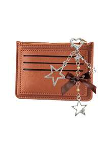 Minimalist Ultra-Thin Card Case, Featuring Delicate Heart-Shaped Star Bowknot Metal Chain Keychain, Money Bag, Card Holder, Wallet,Small Purse - Multicolor - View 13