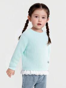 Balabala Baby Girls Knit Sweater Soft‑Touch New Autumn Winter Knitted Base Layer Pullover For Little Young Girl - Blue Tint - View 3