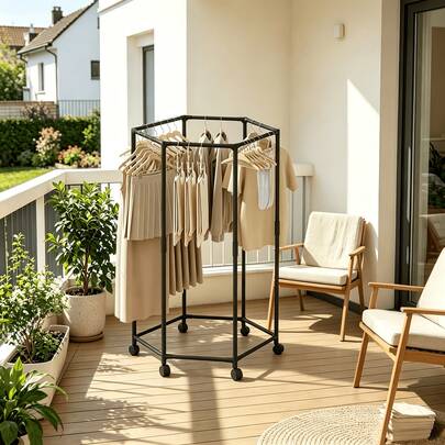 Multifunctional Freestanding Garment Rack, Thickened Reinforced Metal Bracket, Polygonal Layered Vertical Clothes Hanging Rack, Large Capacity Storage Clothing Stand For Small Apartments, Dormitories, Balconies & Bedrooms, Drying Racks