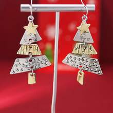 JOJELOO 1 Buah Anting-Anting Rumbai Panjang Pohon Natal, Perhiasan Telinga Pohon Natal Patchwork yang Modis, Cocok untuk Dekorasi Telinga Pesta Natal Wanita - Gaya 1 - View 8
