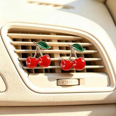 2 buc. cleme decorative mari pentru mașină cu cireș, accesorii pentru grilele de aerisire auto pentru femei, accente strălucitoare la modă, accesorii auto pentru navetă