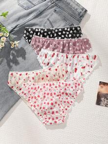 5pcs/Pack Girls Style Mesh Women's Triangle Panties, Heart & Ditsy Floral, Ruffle Waistband With Small Bow, Lightweight Soft Skin-Friendly Sweet Women's Triangle Panties - Multicolor - View 2